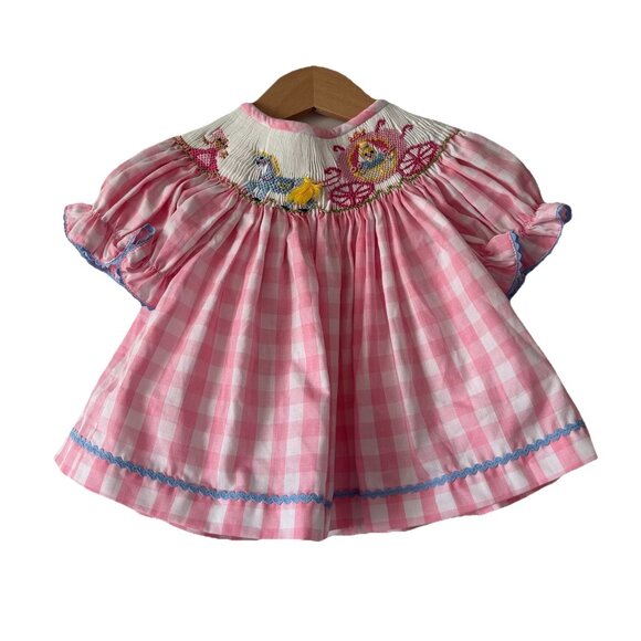 Vive La Fete Smocked Princess Dress Carriage Pink Gingham Baby Size 6 Months NWT - Picture 1 of 14